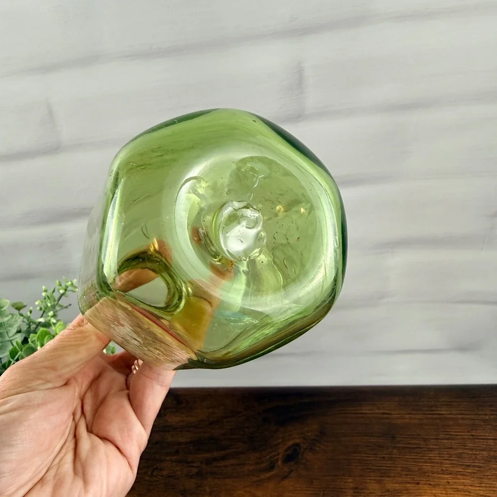 Hand Blown Green Glass Bud Vase Bottle Olive Green Artisan Vase